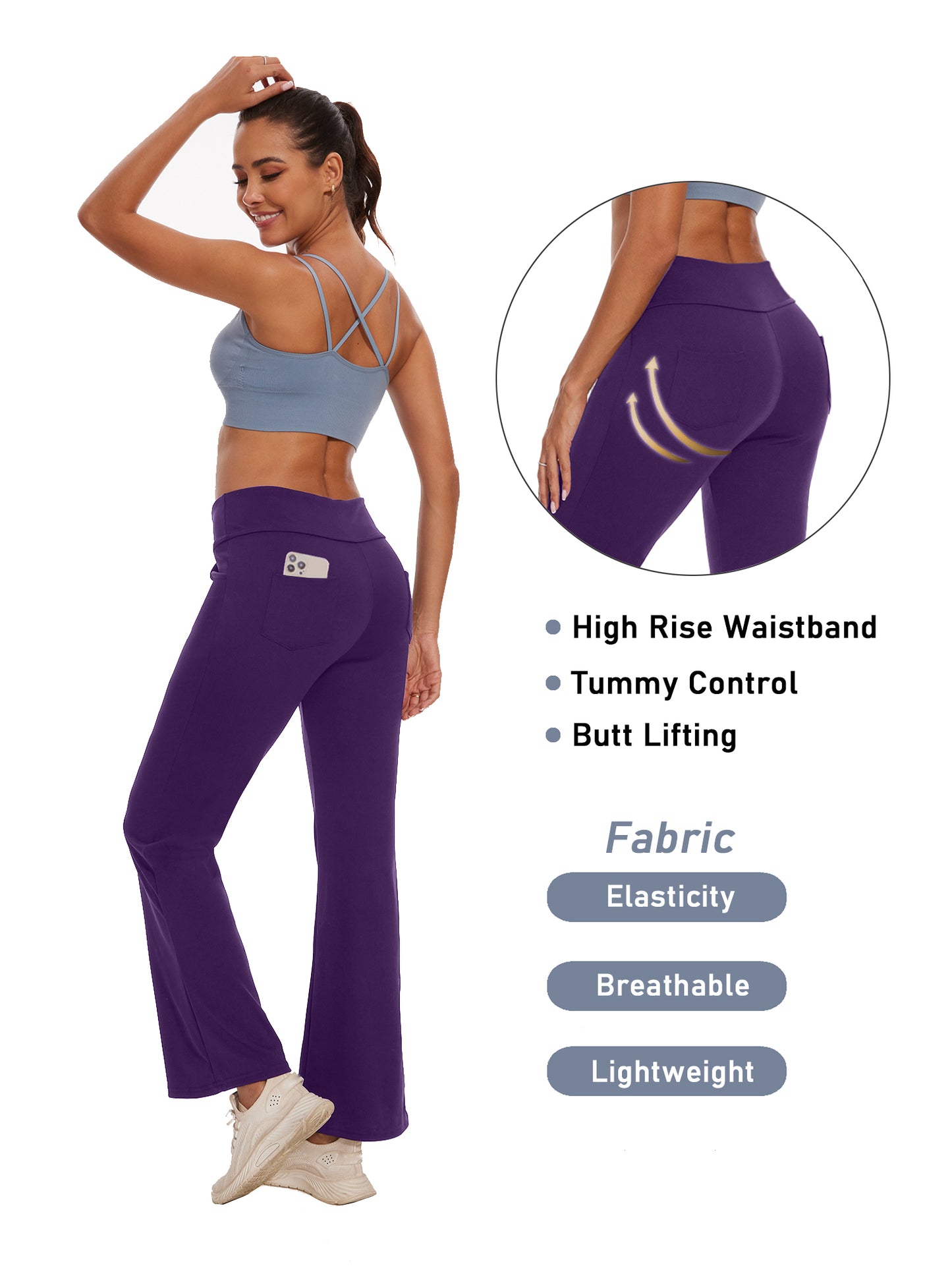 Hanerdun Women Bootcut Yoga Pants with Pockets Female High Waist Sweat Pant Workout Activewear