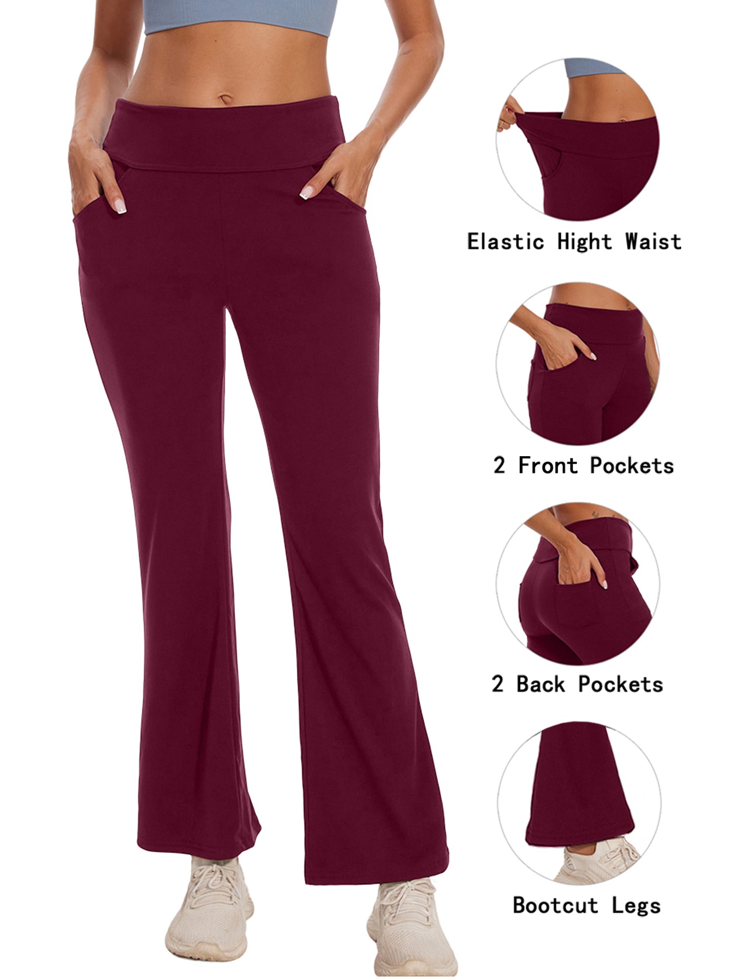 Hanerdun Women Bootcut Yoga Pants with Pockets Female High Waist Sweat Pant Workout Activewear