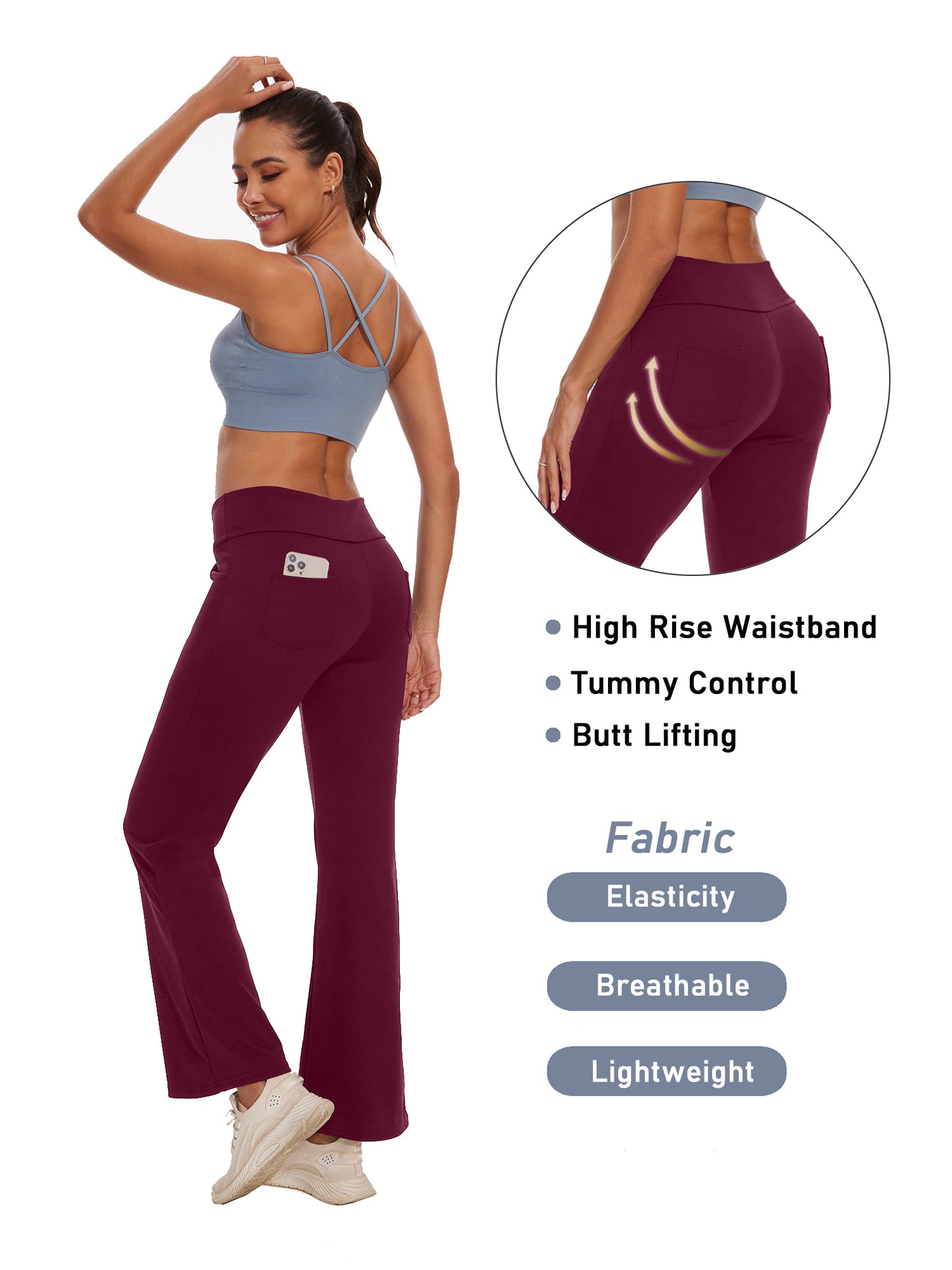 Hanerdun Women Bootcut Yoga Pants with Pockets Female High Waist Sweat Pant Workout Activewear