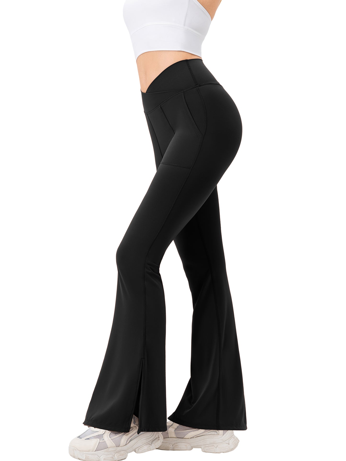 Hanerdun Women Yoga Pants Bootcut Workout Pant Slit Hem High Waist Bottoms Activewear
