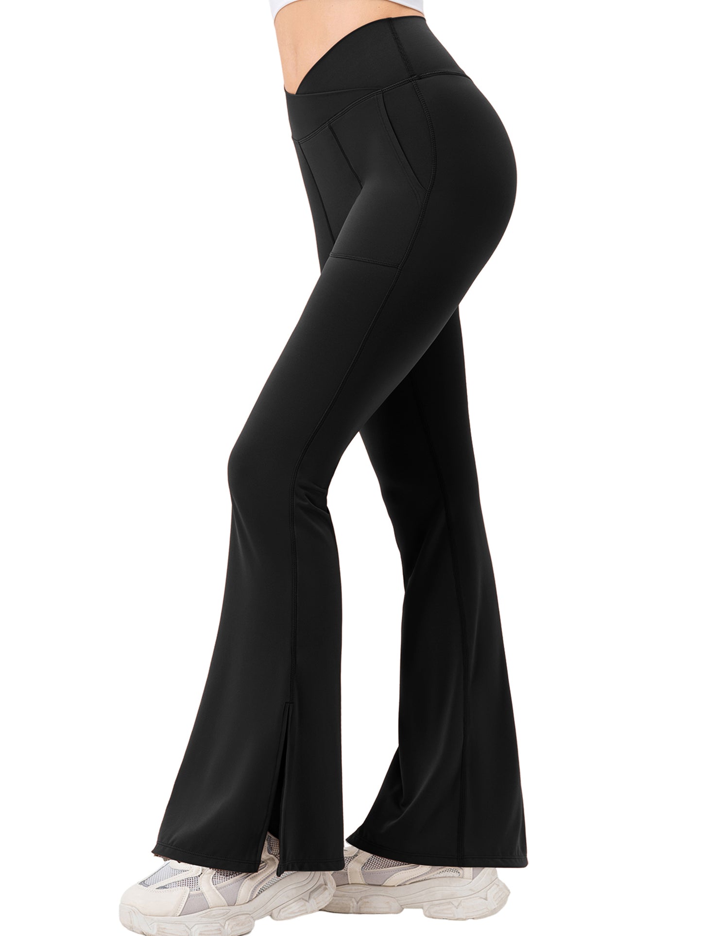 Hanerdun Women Yoga Pants Bootcut Workout Pant Slit Hem High Waist Bottoms Activewear