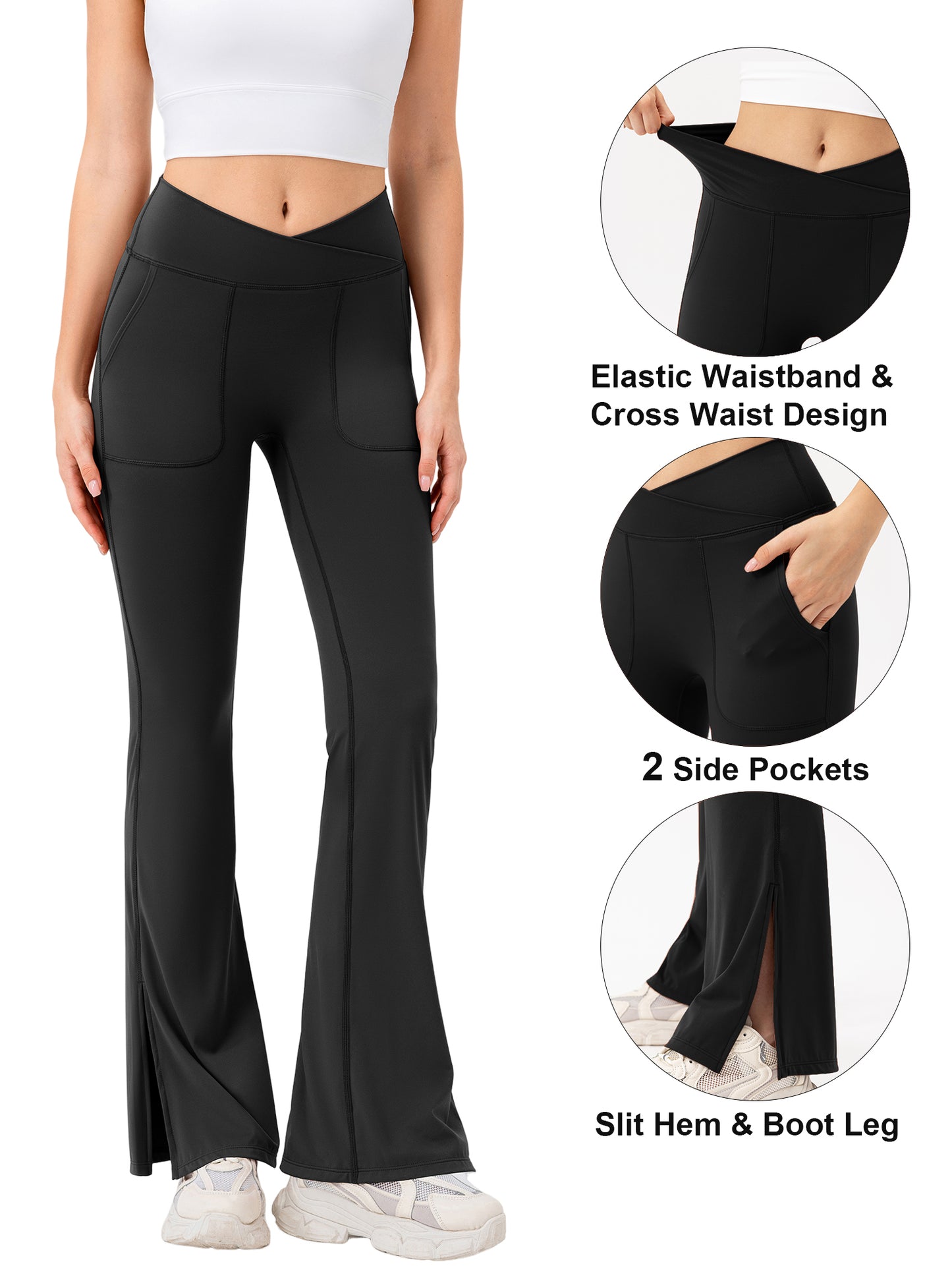 Hanerdun Women Yoga Pants Bootcut Workout Pant Slit Hem High Waist Bottoms Activewear