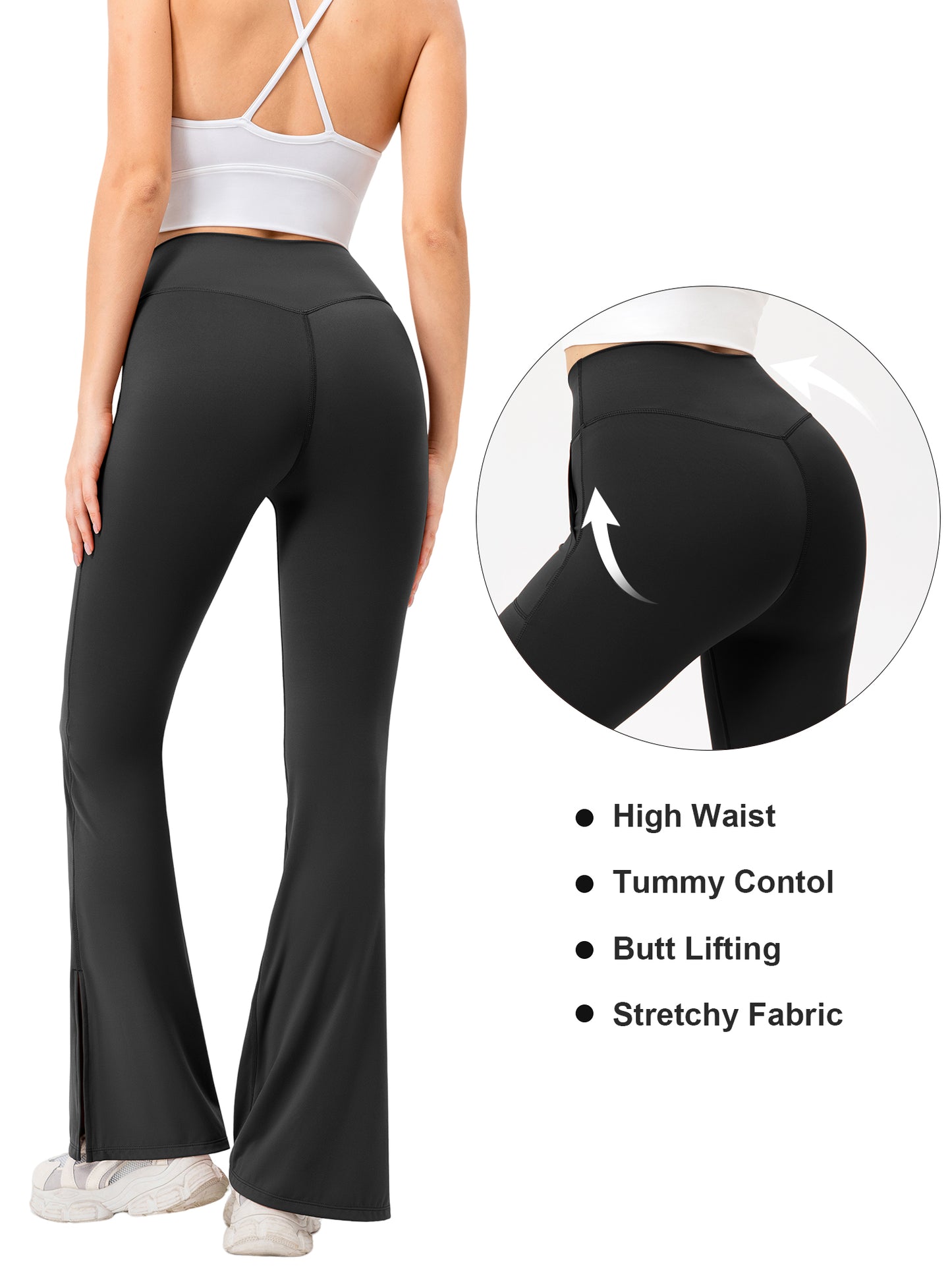 Hanerdun Women Yoga Pants Bootcut Workout Pant Slit Hem High Waist Bottoms Activewear