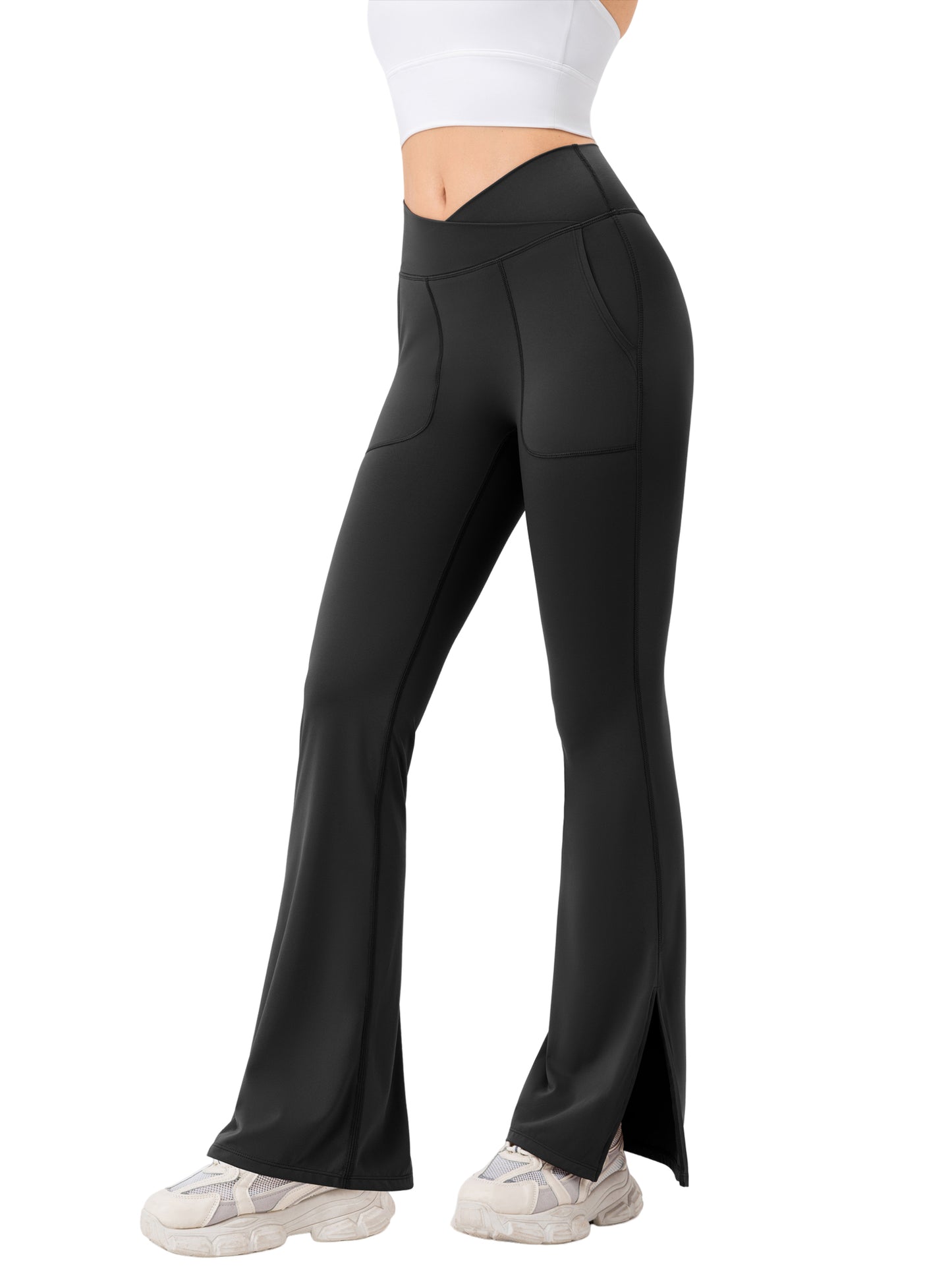 Hanerdun Women Yoga Pants Bootcut Workout Pant Slit Hem High Waist Bottoms Activewear