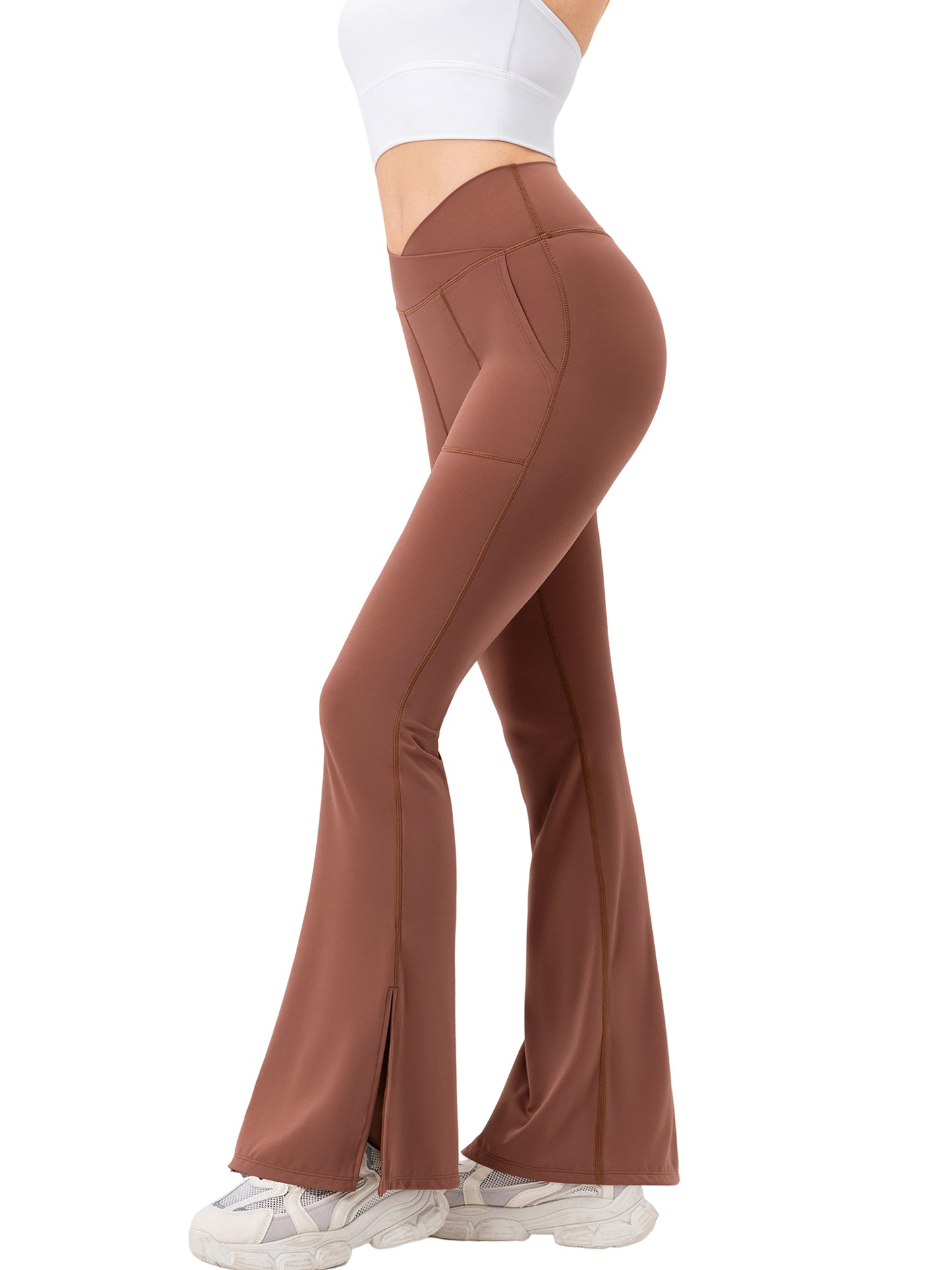 Hanerdun Women Yoga Pants Bootcut Workout Pant Slit Hem High Waist Bottoms Activewear