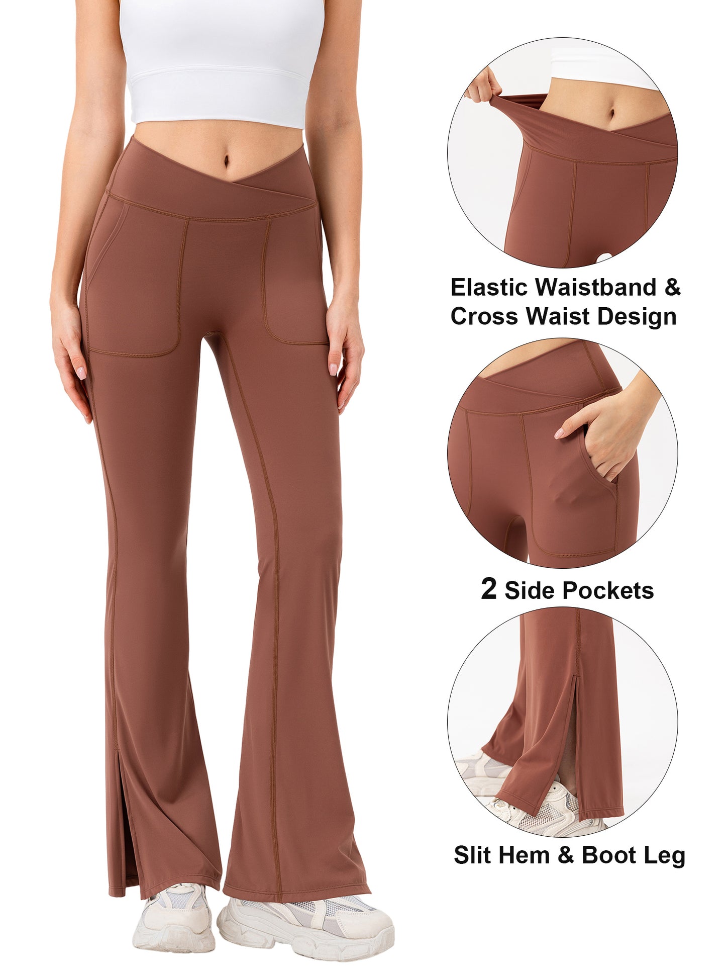Hanerdun Women Yoga Pants Bootcut Workout Pant Slit Hem High Waist Bottoms Activewear