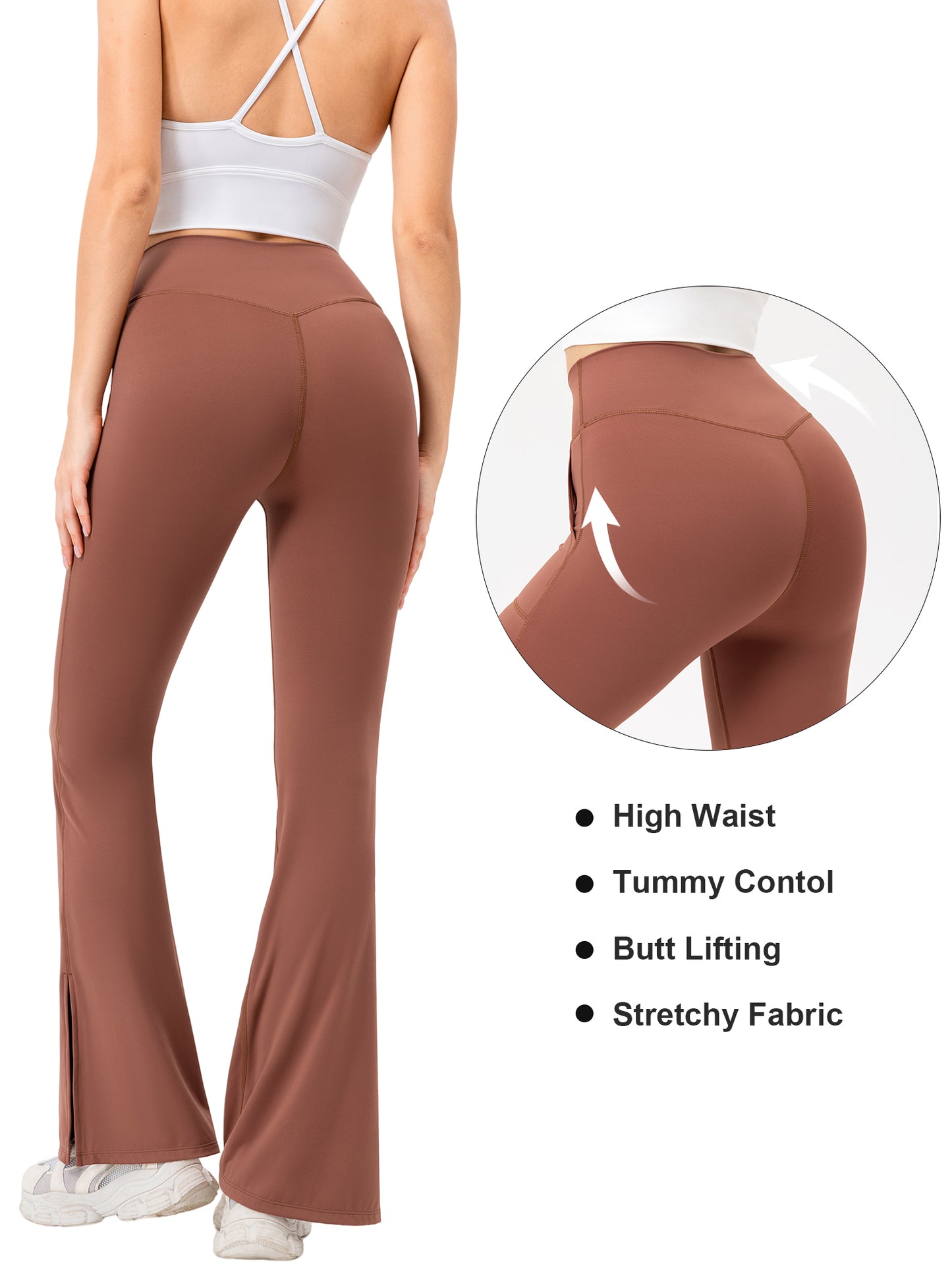 Hanerdun Women Yoga Pants Bootcut Workout Pant Slit Hem High Waist Bottoms Activewear