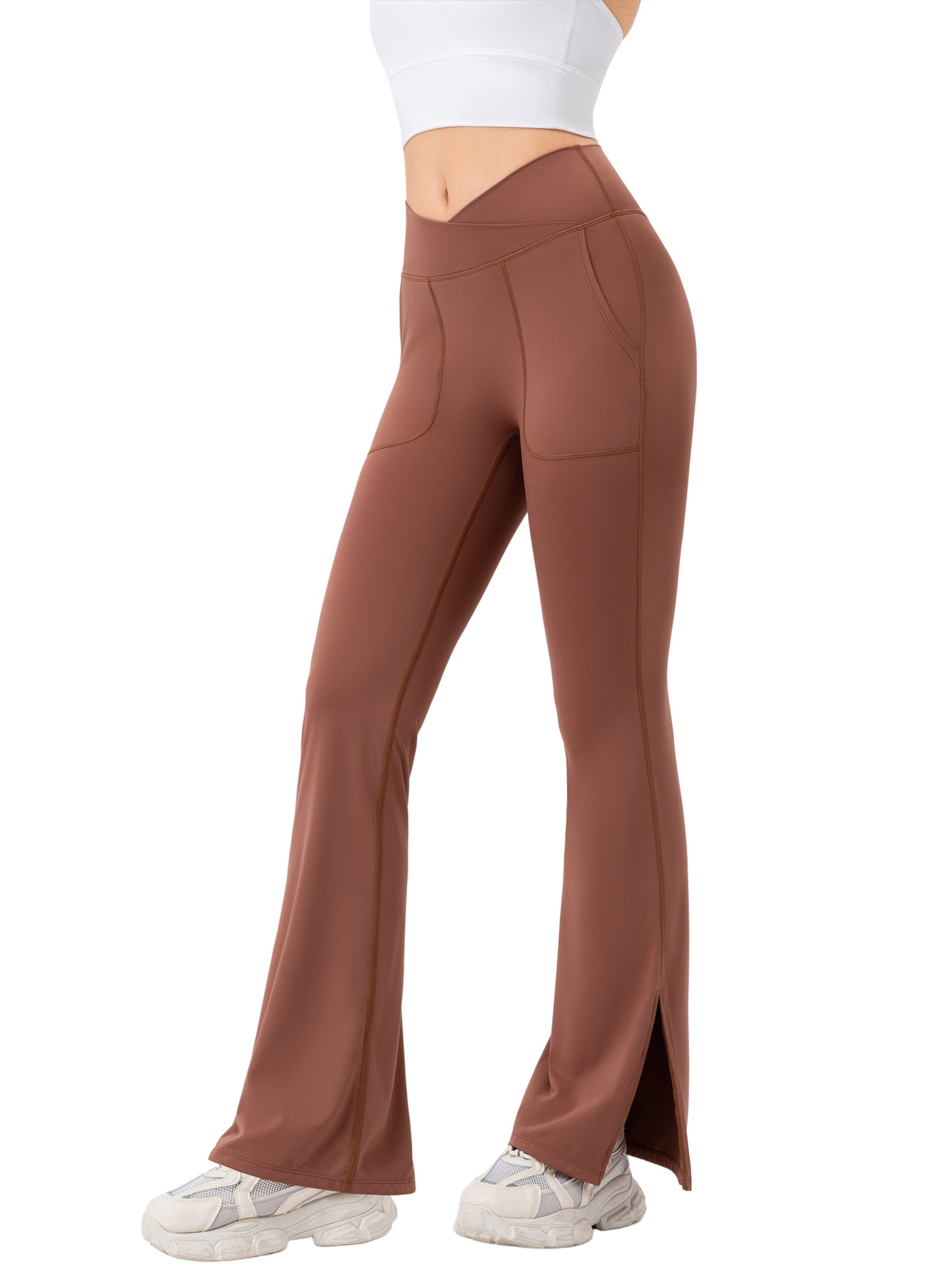 Hanerdun Women Yoga Pants Bootcut Workout Pant Slit Hem High Waist Bottoms Activewear