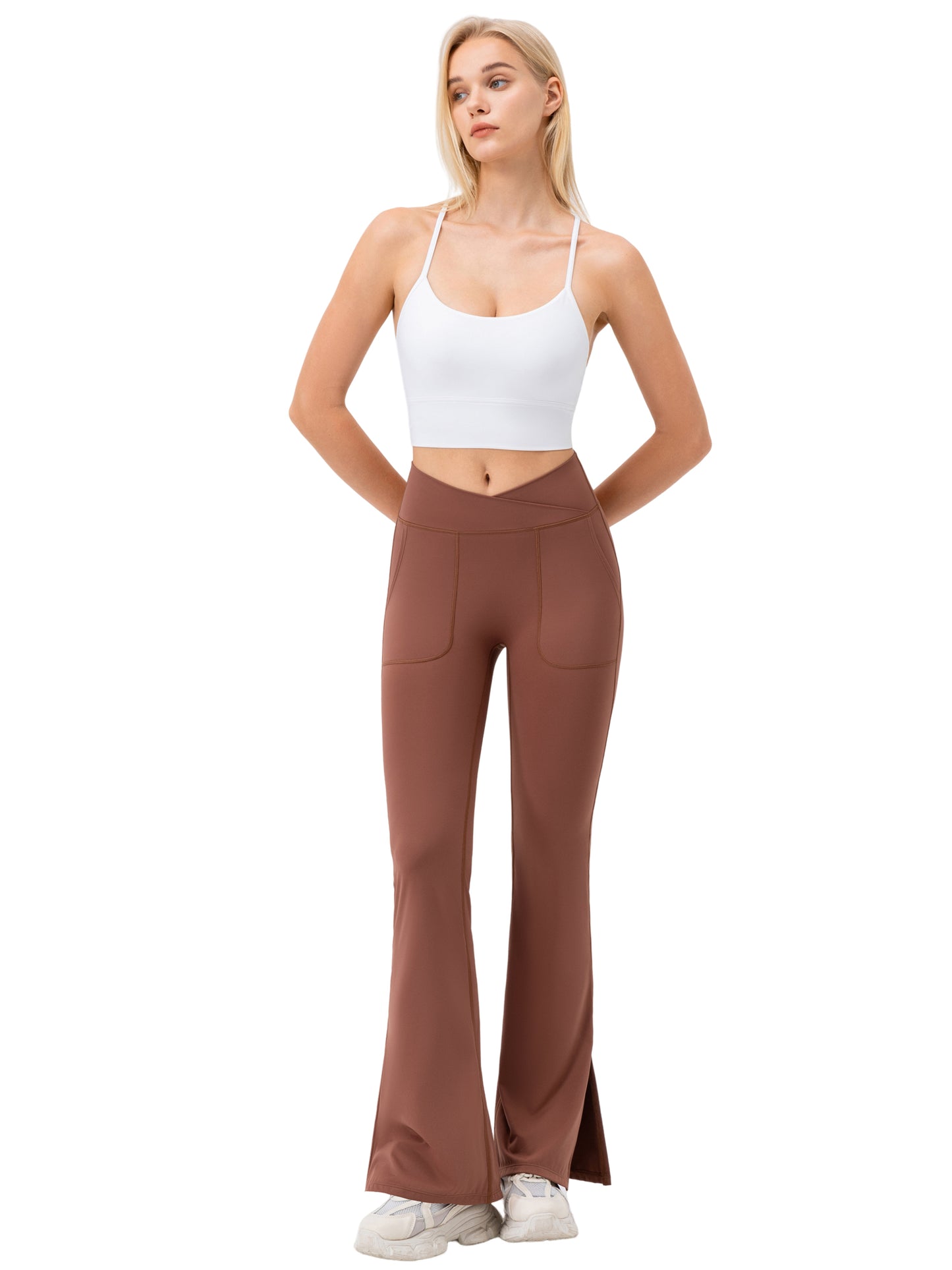 Hanerdun Women Yoga Pants Bootcut Workout Pant Slit Hem High Waist Bottoms Activewear