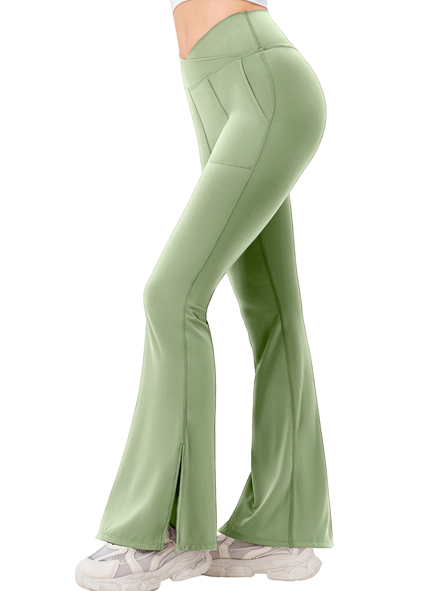 Hanerdun Women Yoga Pants Bootcut Workout Pant Slit Hem High Waist Bottoms Activewear