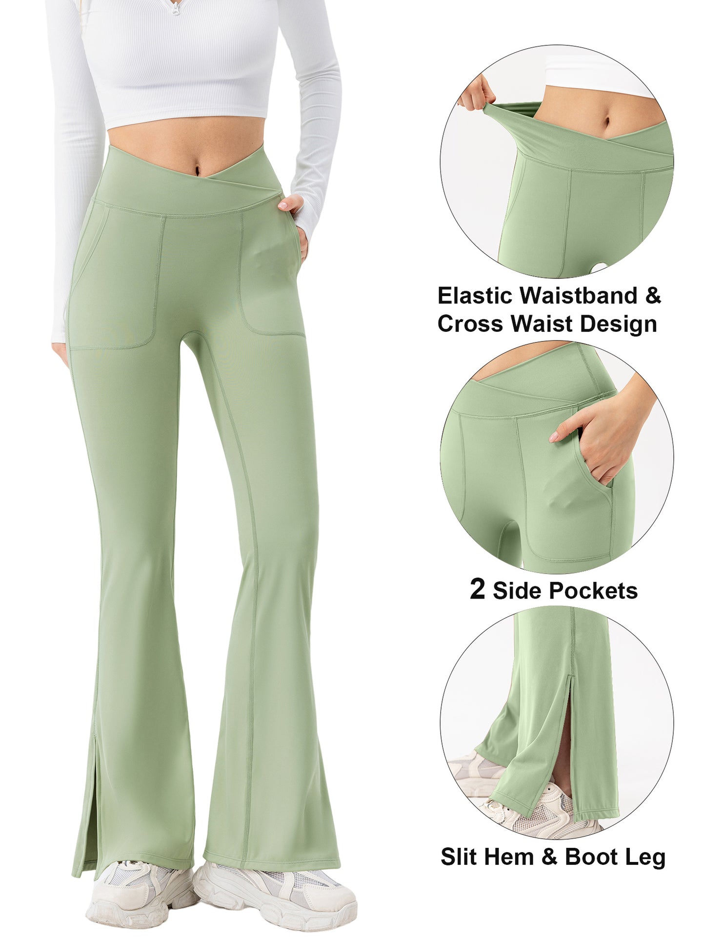 Hanerdun Women Yoga Pants Bootcut Workout Pant Slit Hem High Waist Bottoms Activewear