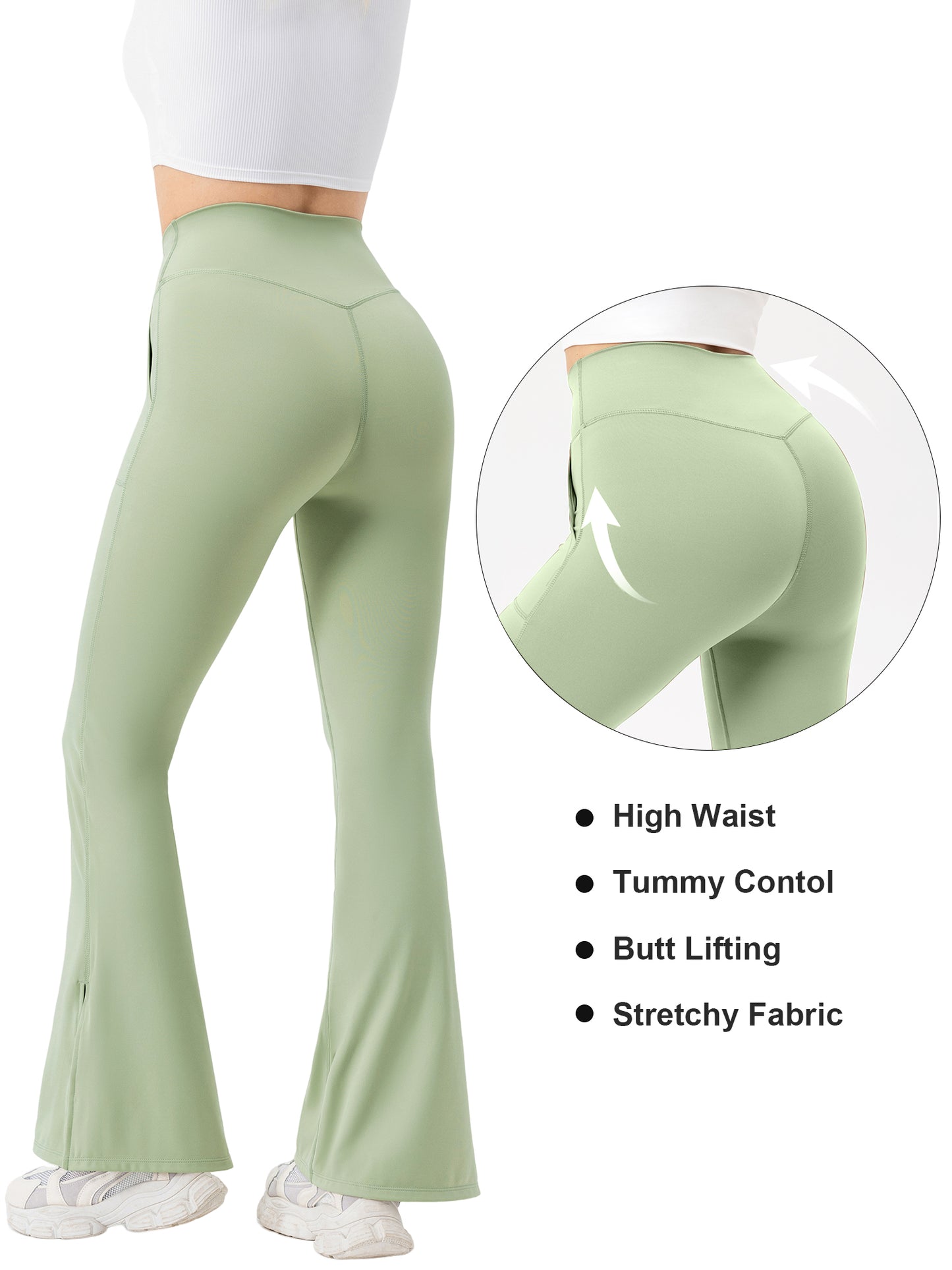Hanerdun Women Yoga Pants Bootcut Workout Pant Slit Hem High Waist Bottoms Activewear