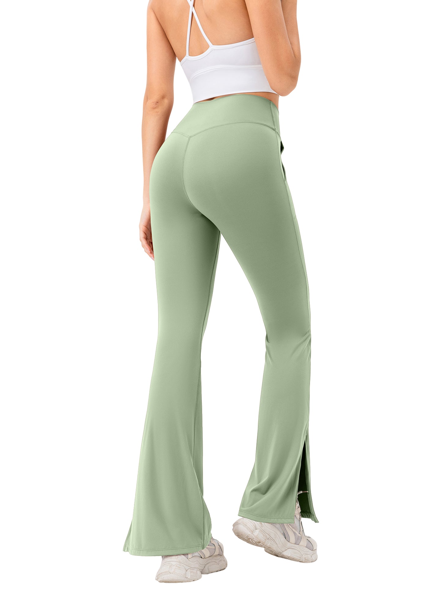 Hanerdun Women Yoga Pants Bootcut Workout Pant Slit Hem High Waist Bottoms Activewear