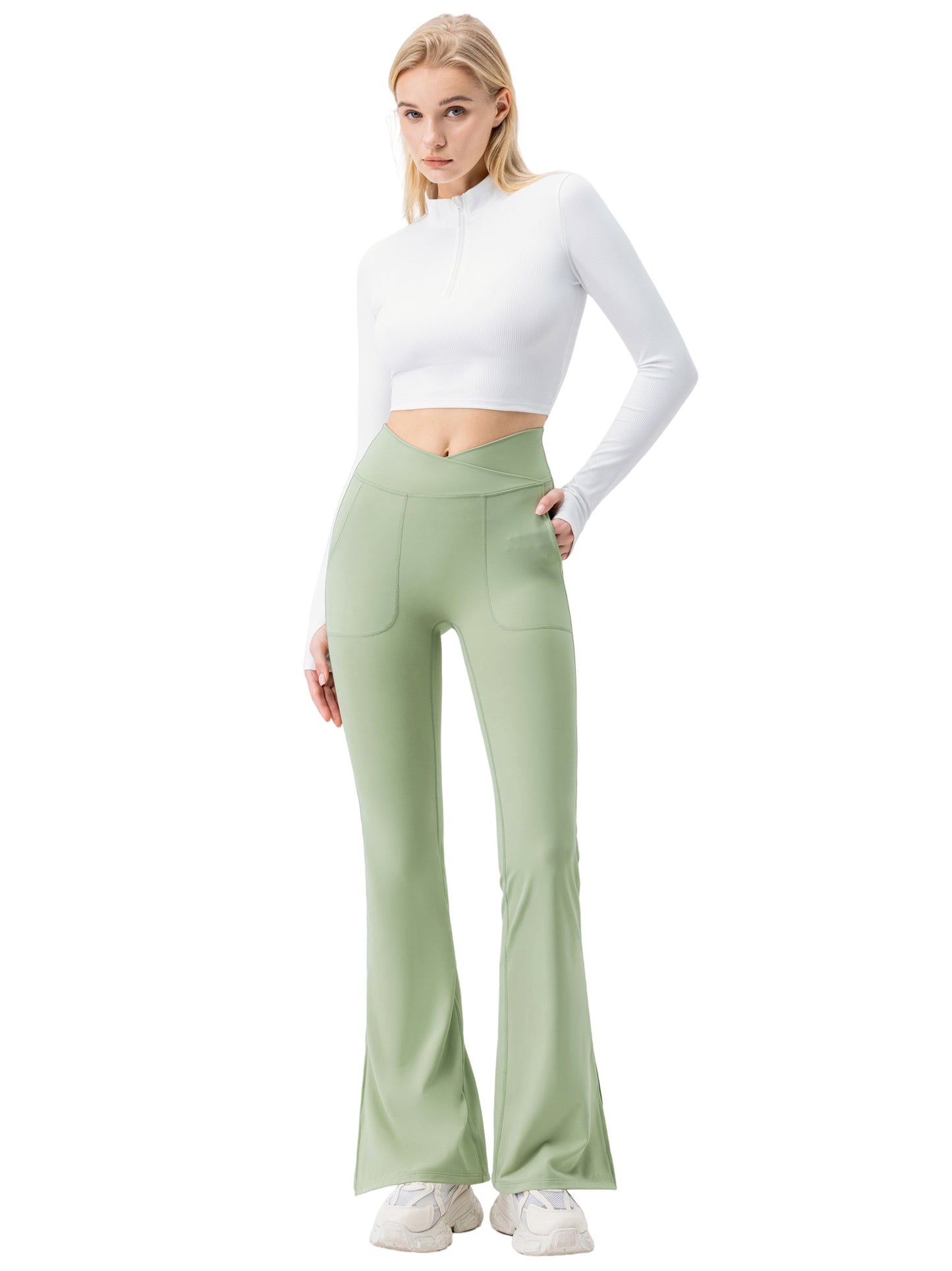 Hanerdun Women Yoga Pants Bootcut Workout Pant Slit Hem High Waist Bottoms Activewear