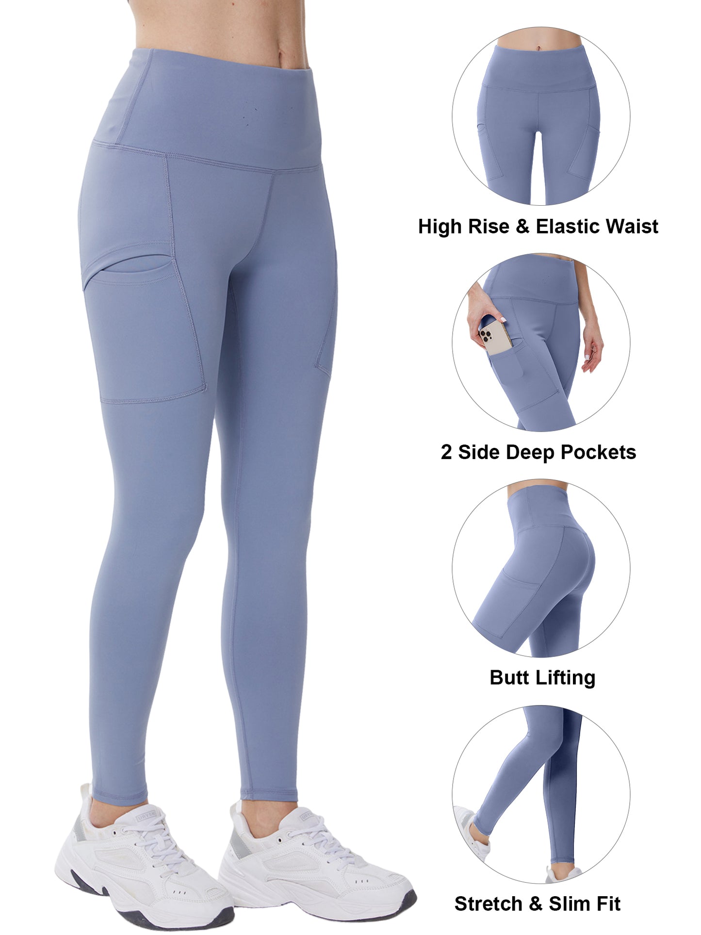 Hanerdun Womens Yoga Leggings with Pockets Ankle High Waist Workout Pants Bottoms