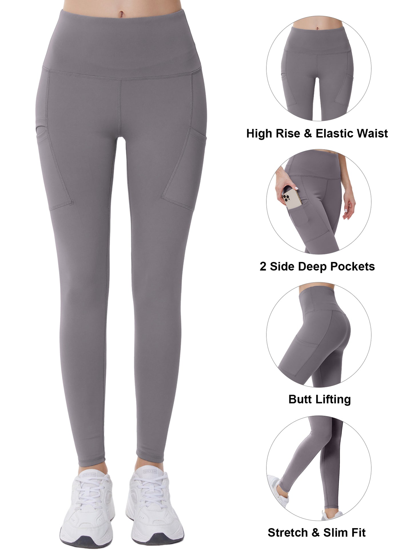 Hanerdun Womens Yoga Leggings with Pockets Ankle High Waist Workout Pants Bottoms