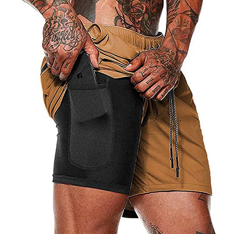 HANERDUN Men 2 in 1 Workout Running Athletic Shorts Sport Pants with Pocket