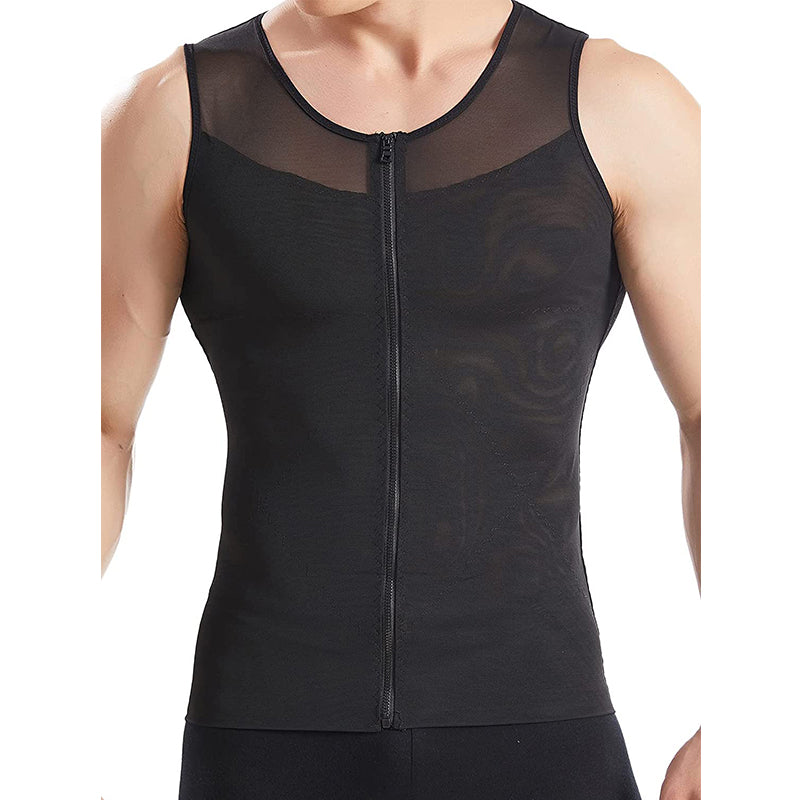 HANERDUN Men Compression Shirt Slimming Body Shaper Vest Tummy Control Shapewear with Zipper