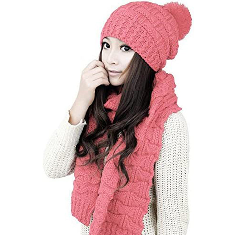 HANERDUN Women Girls Fashion Winter Warm Knitted Hat Beanie Hat Scarf Set