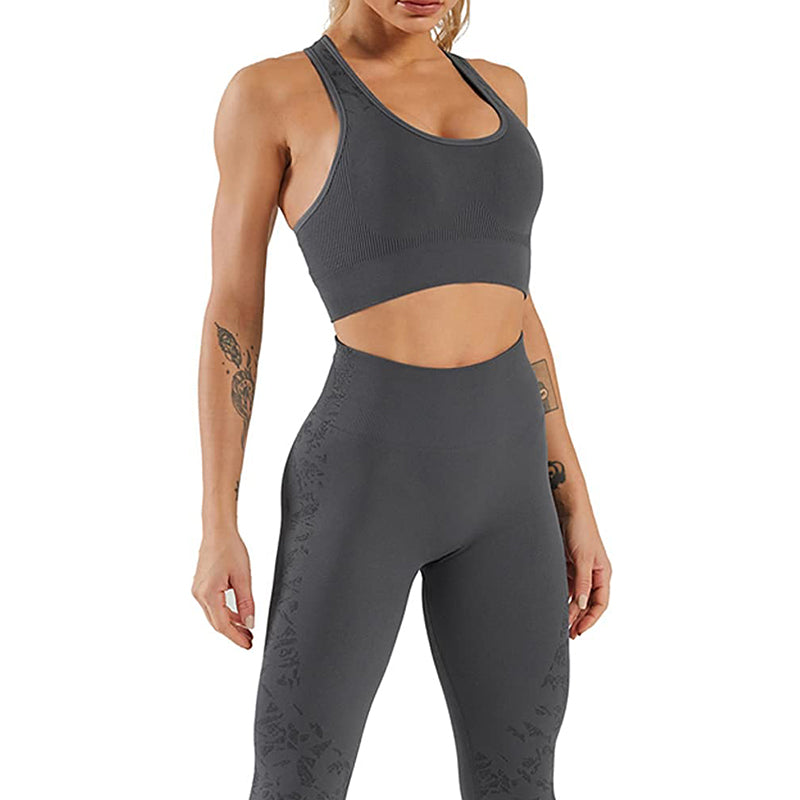 HANERDUN Women Yoga 2 Piece Outfit Workout Gym High Waist Leggings with Sport Bra Set