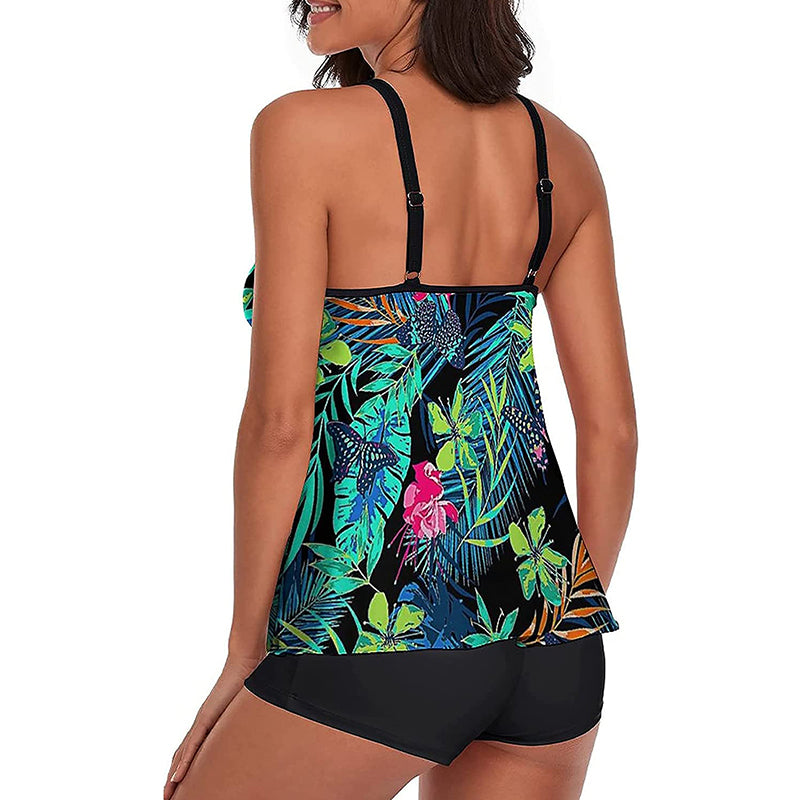 HANERDUN Women Tankini Bathing Suit Tummy Control Swimsuit 2PCS Swimwear Tank Top with Padded Boyshorts