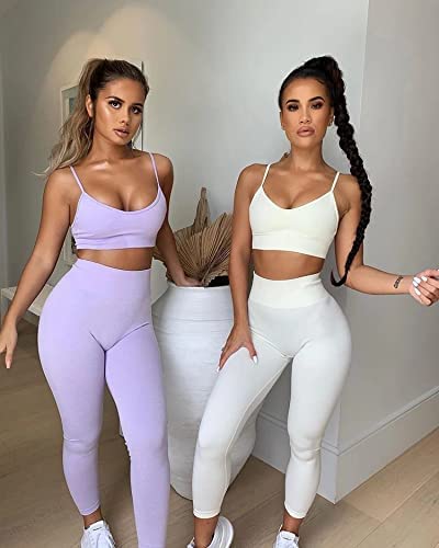HANERDUN 2 Piece Workout Set for Women Outfit Gym High Waist Leggings with Sport Bra