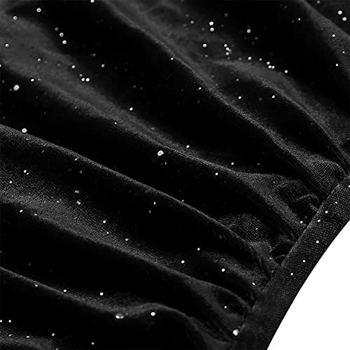 HANERDUN Women's Long Sleeve Glitter Mini Wrap Dress V Neck Velvet Bodycon Ruched Cocktail Party Dresses