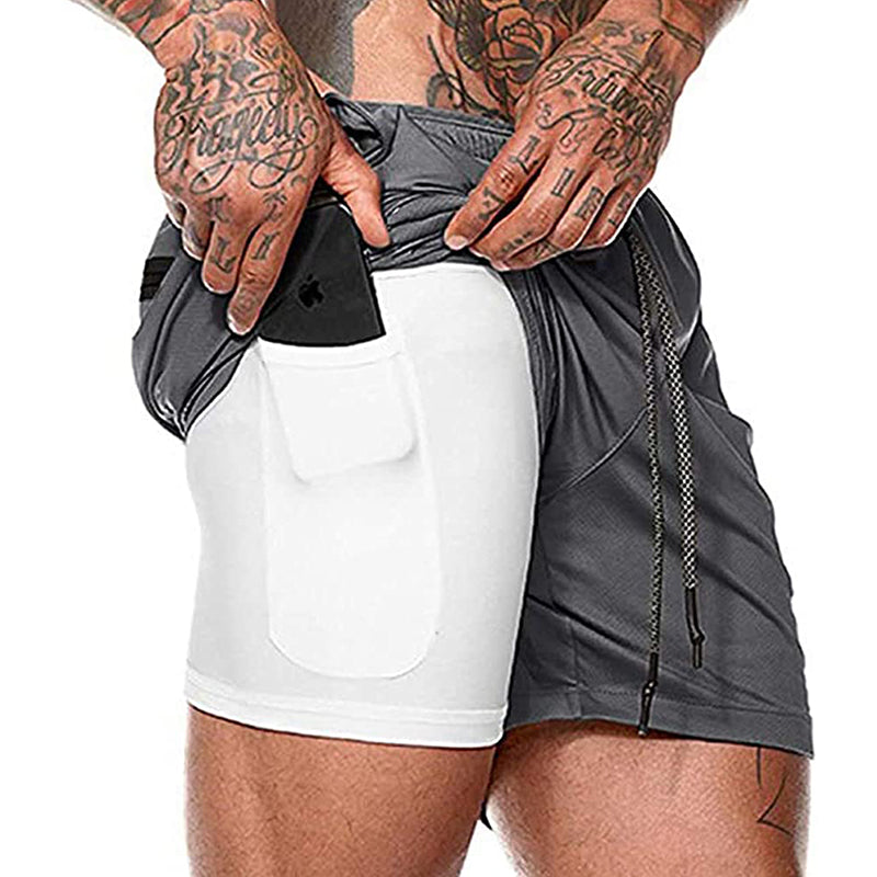 HANERDUN Men 2 in 1 Workout Running Athletic Shorts Sport Pants with Pocket