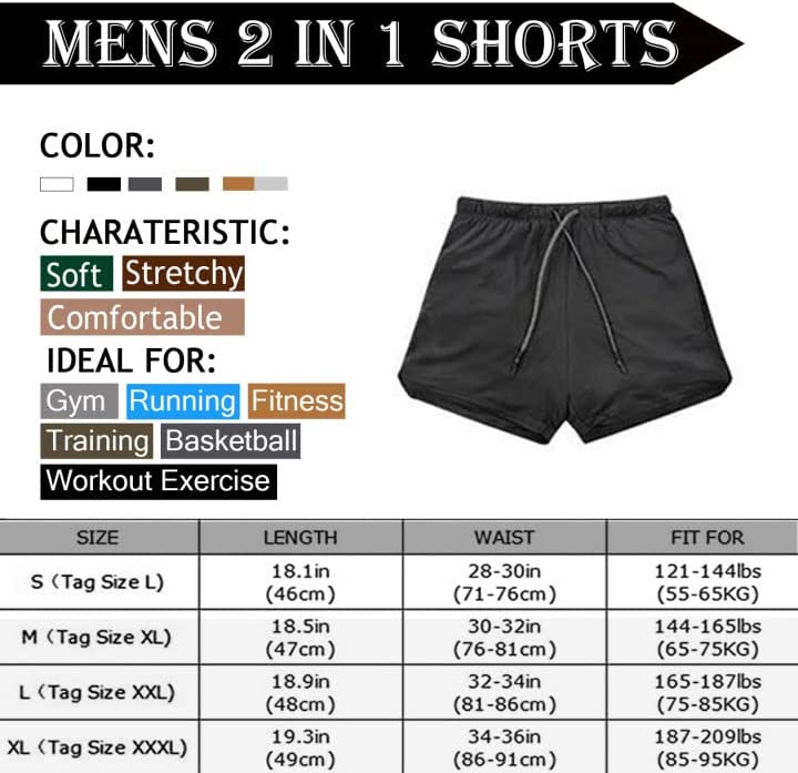 HANERDUN Men 2 in 1 Workout Running Athletic Shorts Sport Pants with Pocket