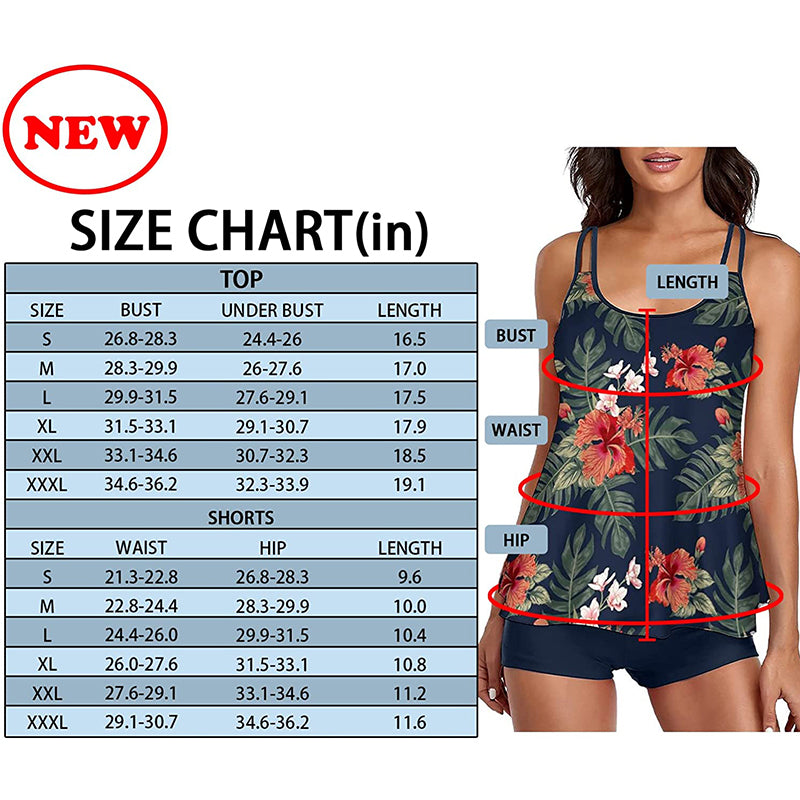 HANERDUN Women Tankini Bathing Suit Tummy Control Swimsuit 2PCS Swimwear Tank Top with Padded Boyshorts