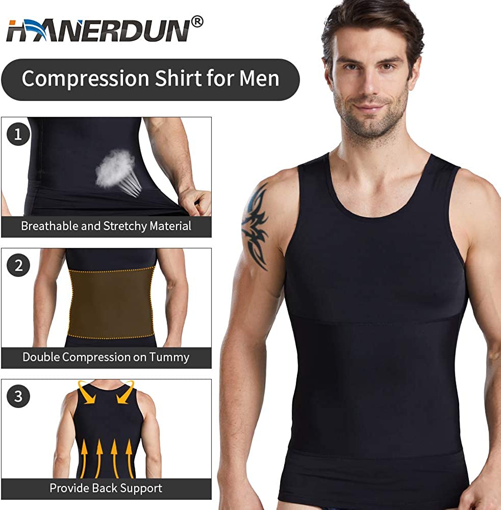 HANERDUN Men Compression Shirt Slimming Body Shaper Vest Tummy Control Shapewear Abdomen Undershirt
