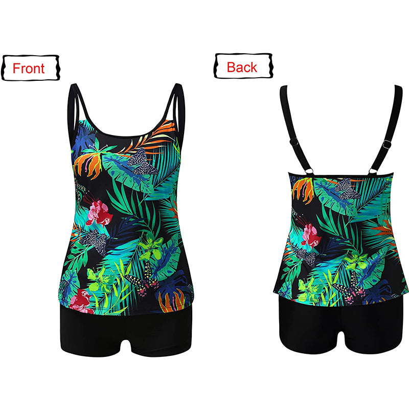 HANERDUN Women Tankini Bathing Suit Tummy Control Swimsuit 2PCS Swimwear Tank Top with Padded Boyshorts