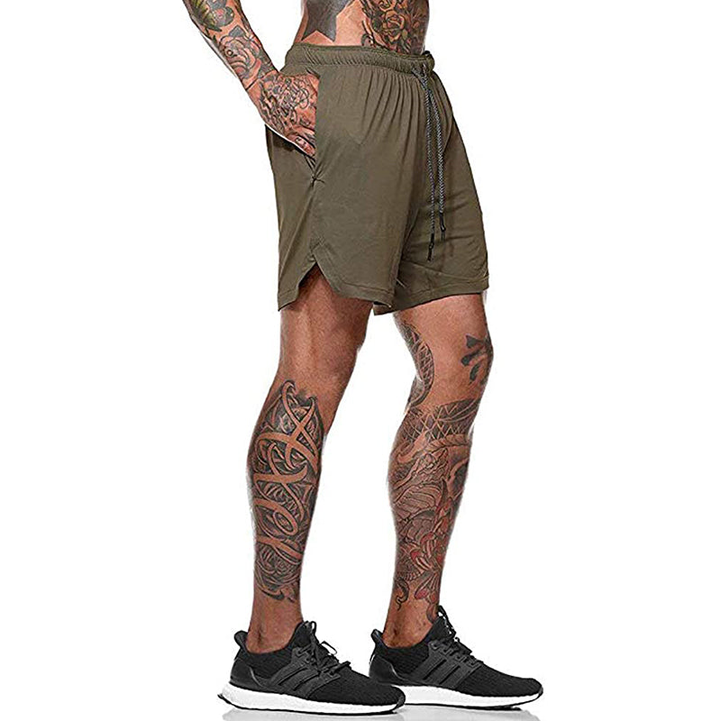 HANERDUN Men 2 in 1 Workout Running Athletic Shorts Sport Pants with Pocket