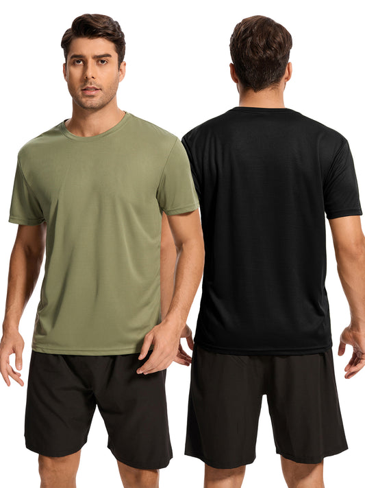 Hanerdun Mens Athletic Shirts Dry Fit Workout Tops Crew Neck Short Sleeve Casual T-Shirt 2PCS