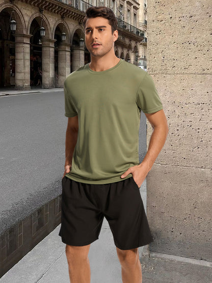 Hanerdun Mens Athletic Shirts Dry Fit Workout Tops Crew Neck Short Sleeve Casual T-Shirt 2PCS