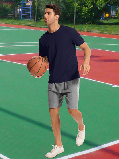 Hanerdun Mens Athletic Shirts Dry Fit Workout Tops Crew Neck Short Sleeve Casual T-Shirt 2PCS