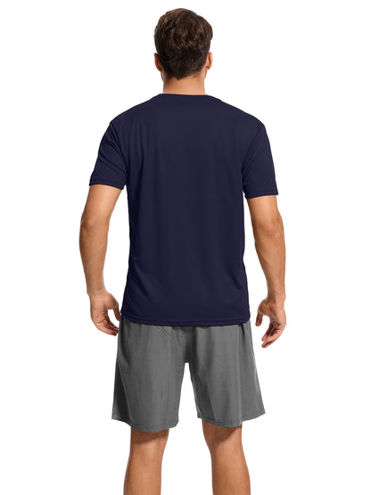 Hanerdun Mens Athletic Shirts Dry Fit Workout Tops Crew Neck Short Sleeve Casual T-Shirt 2PCS