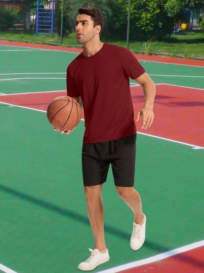 Hanerdun Mens Athletic Shirts Dry Fit Workout Tops Crew Neck Short Sleeve Casual T-Shirt 2PCS