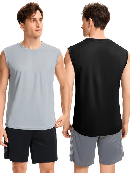 Hanerdun Mens Workout Tank Tops Dry-Fit Athletic Running Sleeveless Mesh Shirts 2PCS
