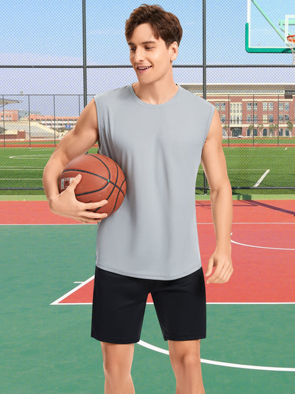 Hanerdun Mens Workout Tank Tops Dry-Fit Athletic Running Sleeveless Mesh Shirts 2PCS