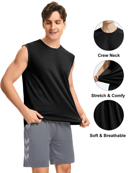 Hanerdun Mens Workout Tank Tops Dry-Fit Athletic Running Sleeveless Mesh Shirts 2PCS