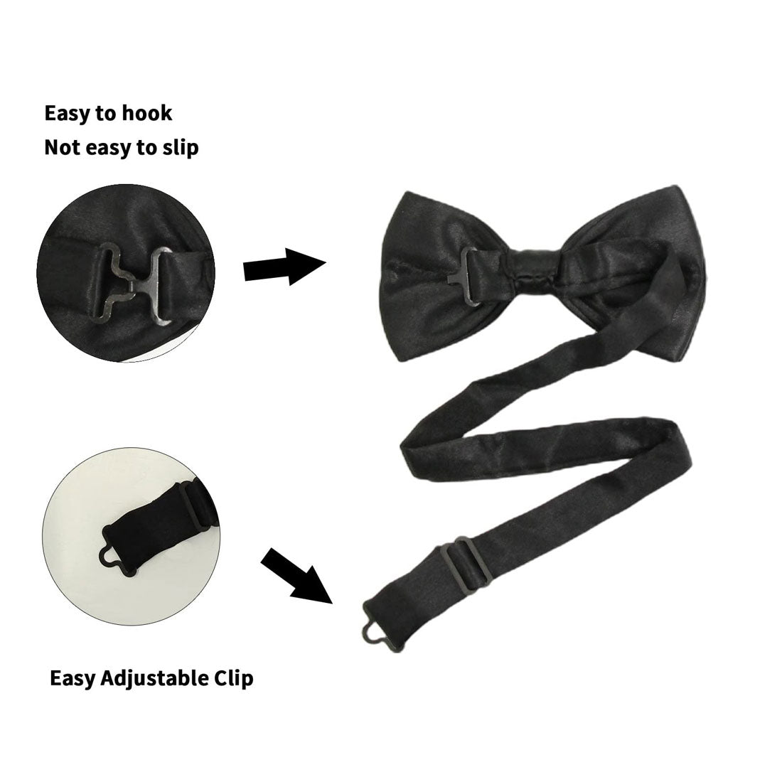 Hanerdun Mens Satin Bow Ties Pre-Tied Formal Neckties Wedding Party Adjustable Bowties
