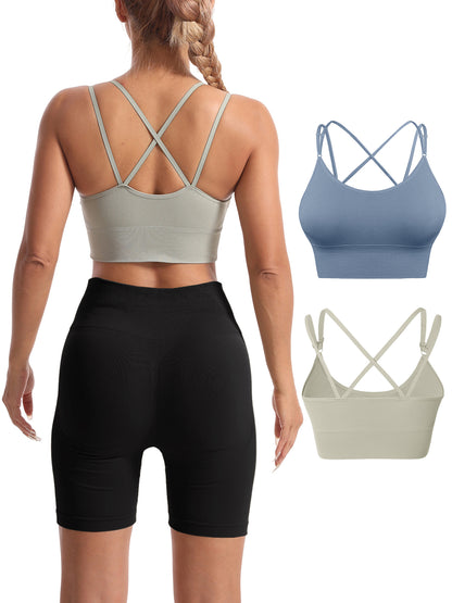 Hanerdun Womens Crossback Sport Bras Adjustable Padded Seamless Workout Athletic Yoga Bra