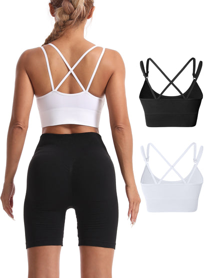 Hanerdun Womens Crossback Sport Bras Adjustable Padded Seamless Workout Athletic Yoga Bra