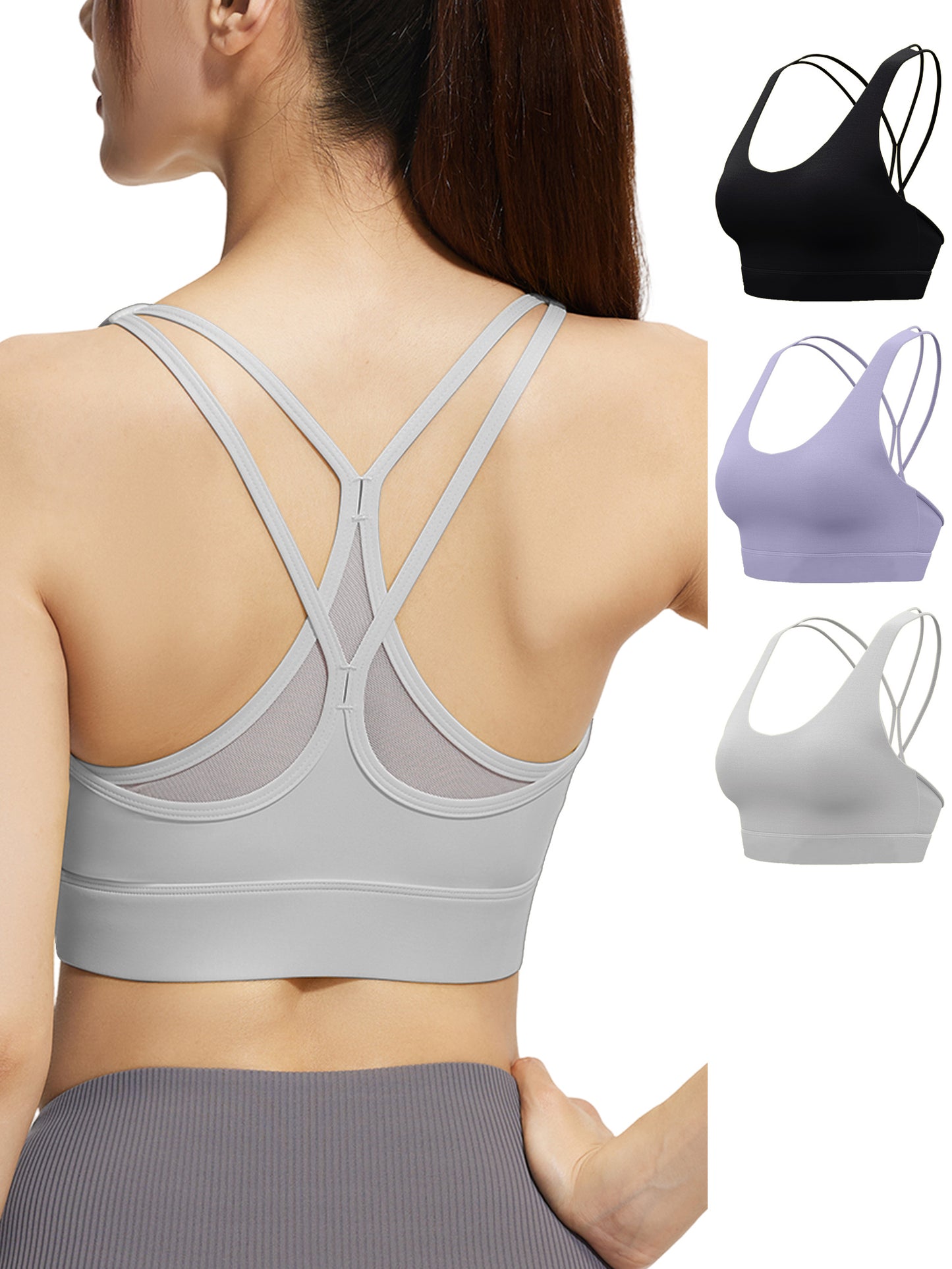 Hanerdun Womens Sports Bras Crossback Padded Supportive for Athletic Workout Yoga Running