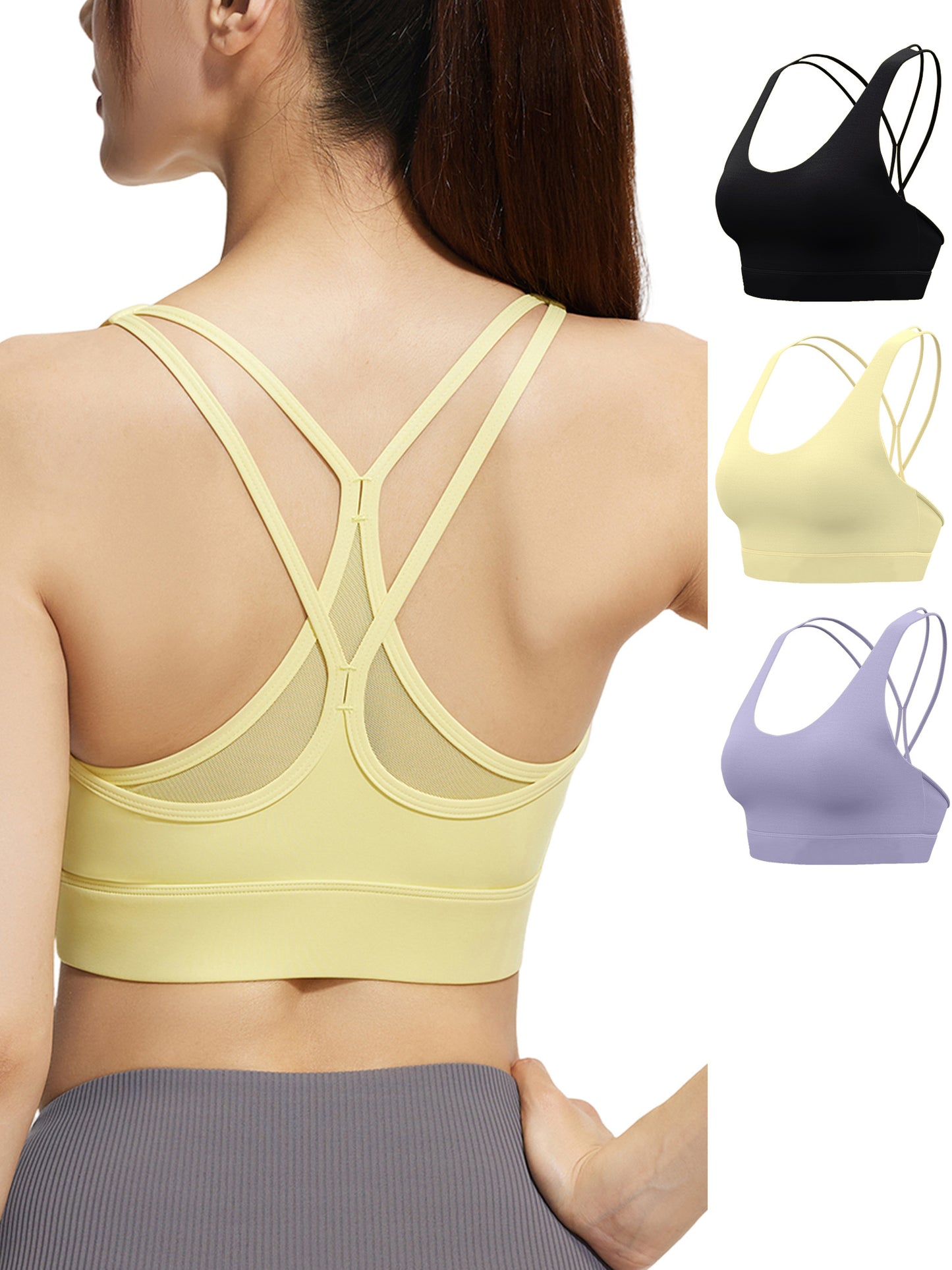 Hanerdun Womens Sports Bras Crossback Padded Supportive for Athletic Workout Yoga Running