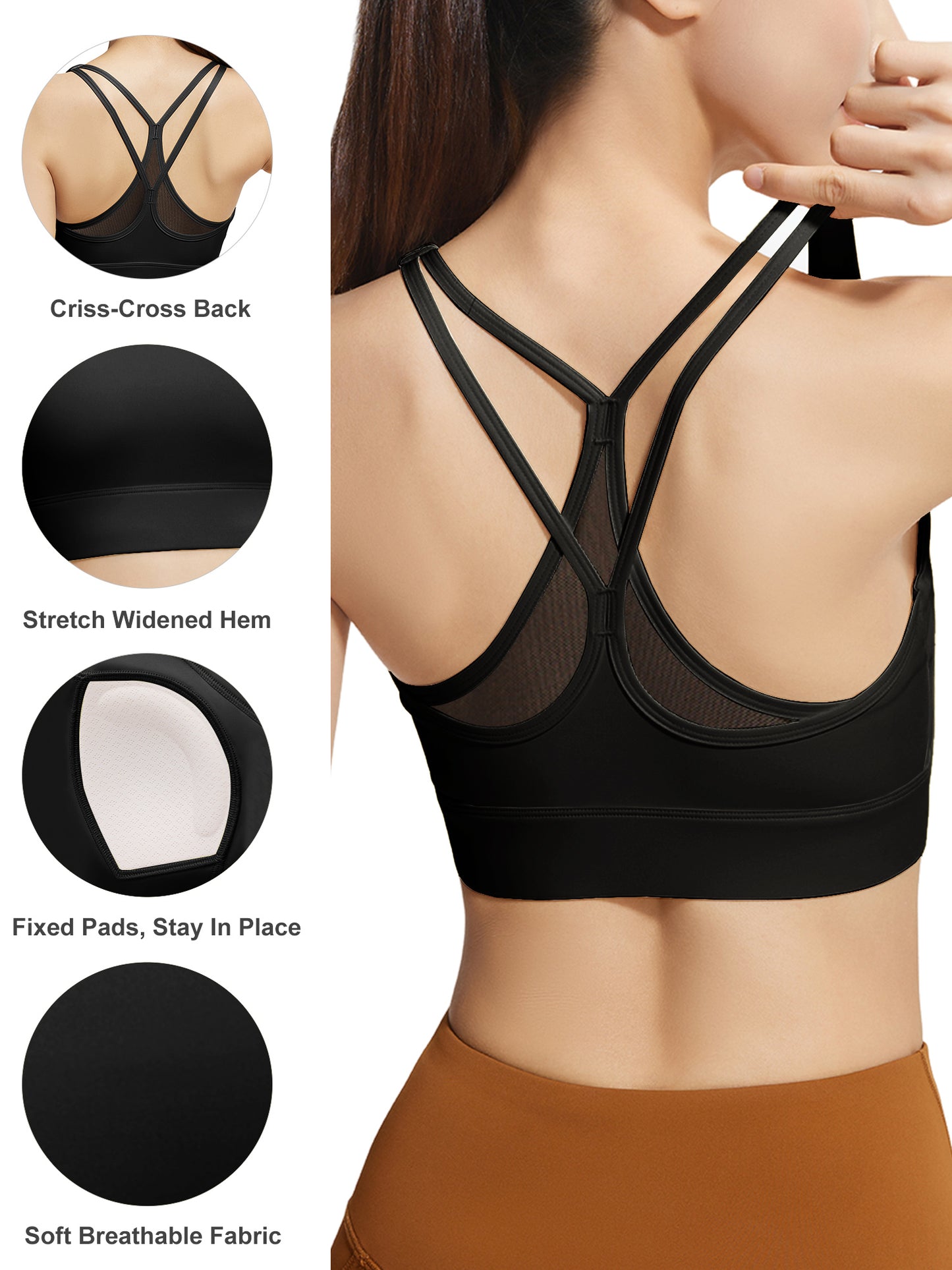 Hanerdun Womens Sports Bras Crossback Padded Supportive for Athletic Workout Yoga Running