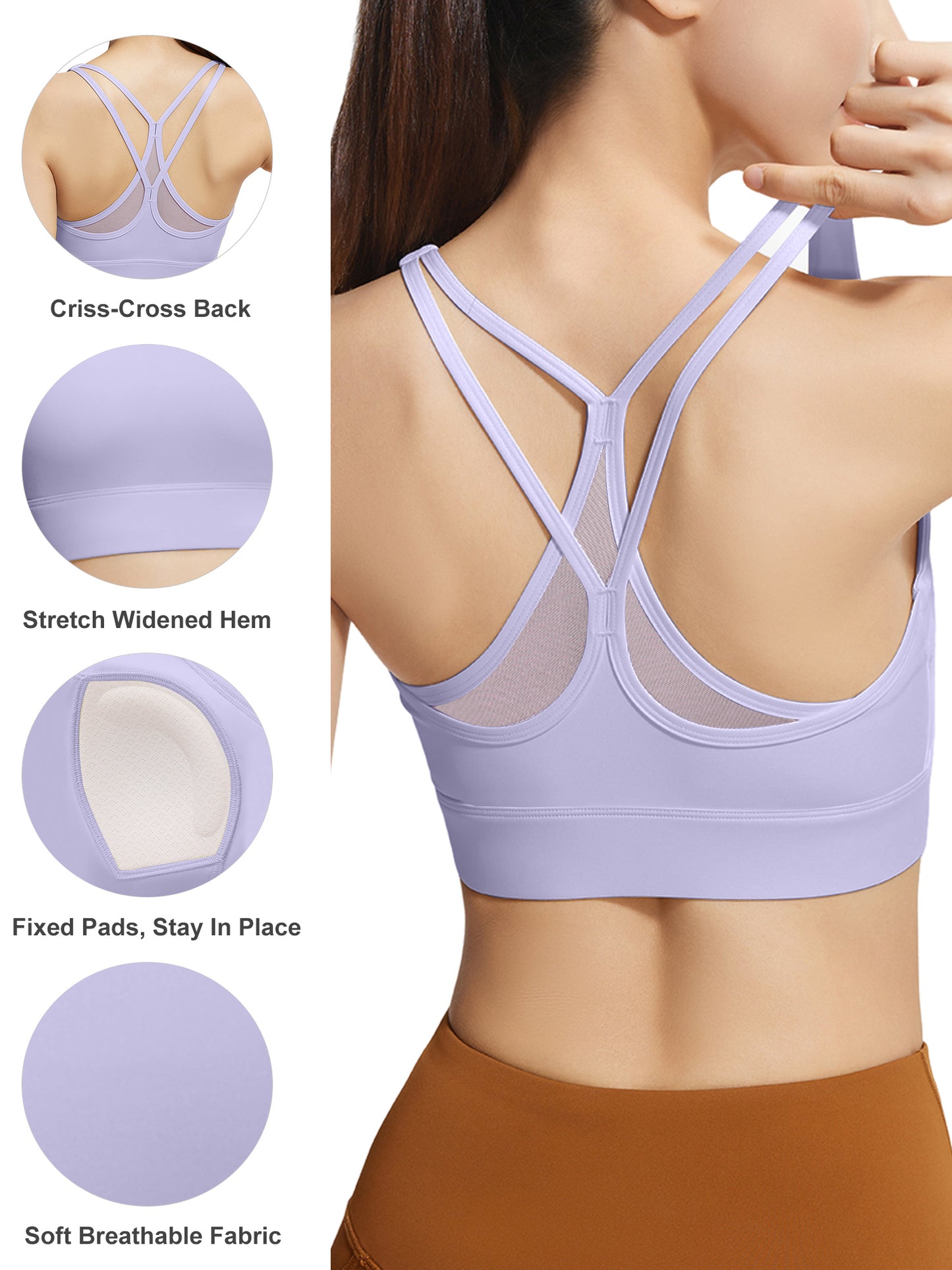 Hanerdun Womens Sports Bras Crossback Padded Supportive for Athletic Workout Yoga Running