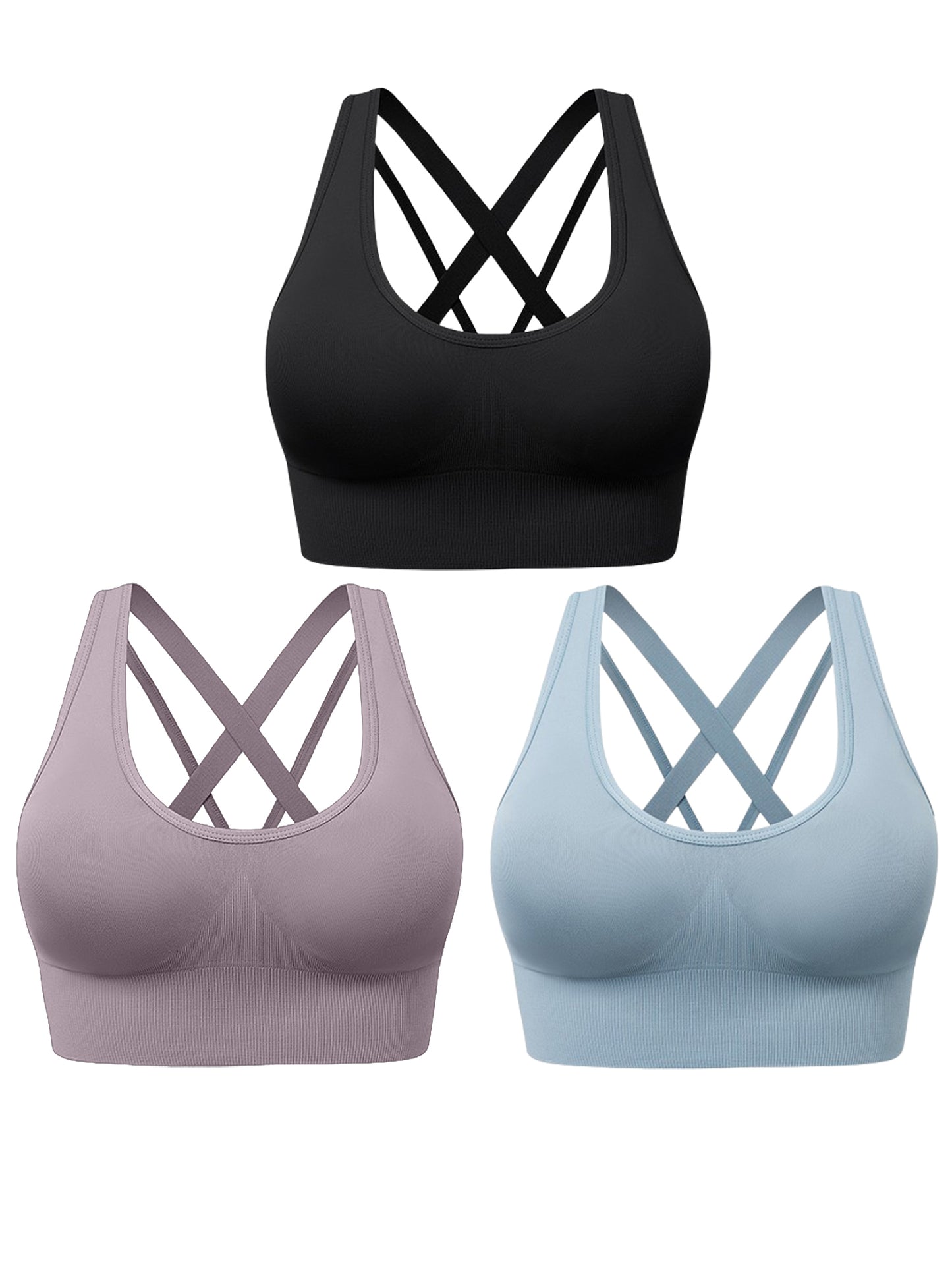 Hanerdun Women's Padded Sports Bras Seamless Crossback Yoga Running Workout Bra