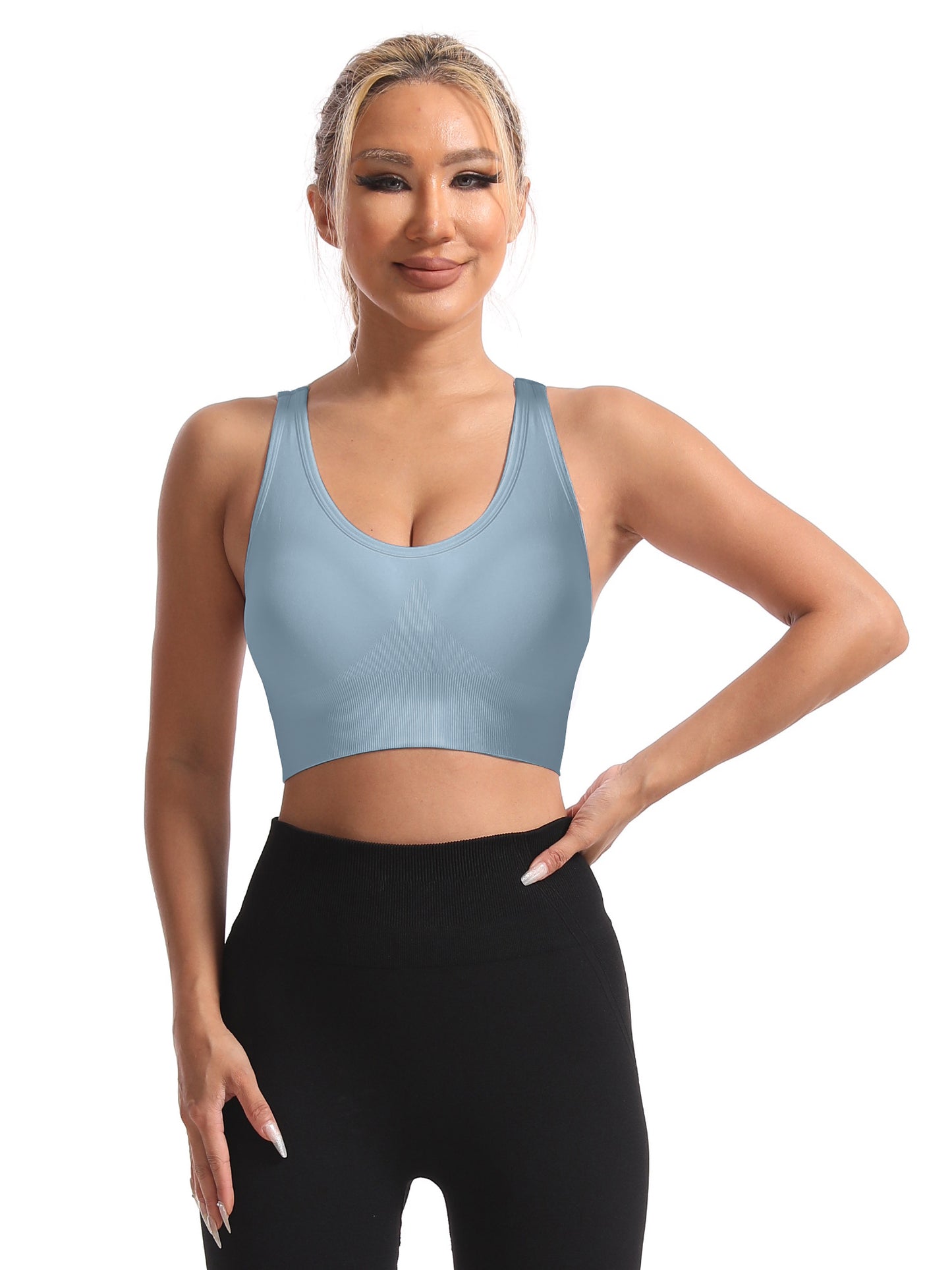 Hanerdun Women's Padded Sports Bras Seamless Crossback Yoga Running Workout Bra